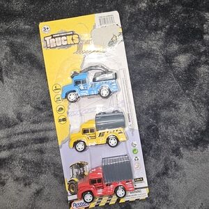Construction Trucks Toy Set - Blue, Yellow, Red